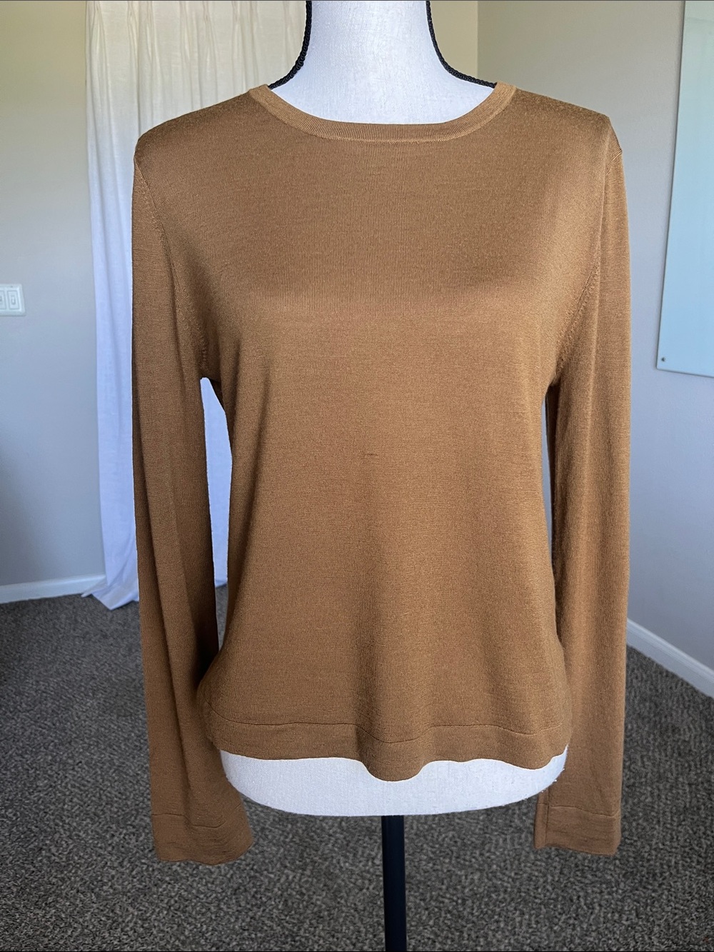 Jenni Kayne 100% Merino Wool Crewneck Sweater Camel Brown M